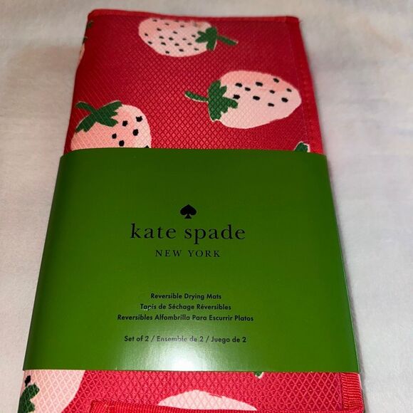 Kate Spade Strawberry Pattern Dish Drying Mats Red Pink Set of 2 NWT - Picture 3 of 4
